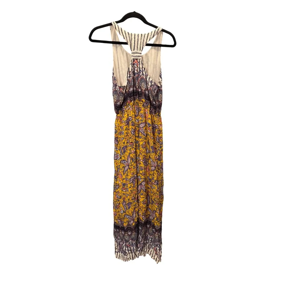 NWT Lucky Brand Sz S Mustard Paisley Eclectic Cottage Boho Racerback Maxi Dress - Picture 8 of 10